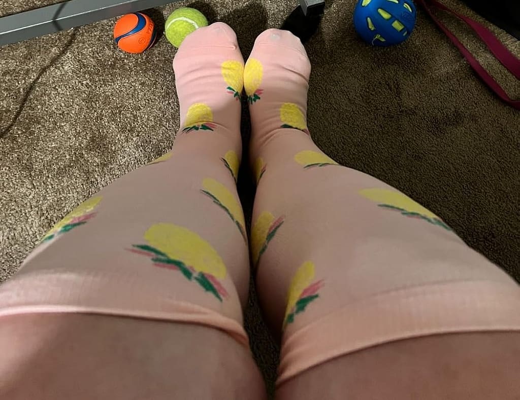 plus size pink compression socks with lemons on them