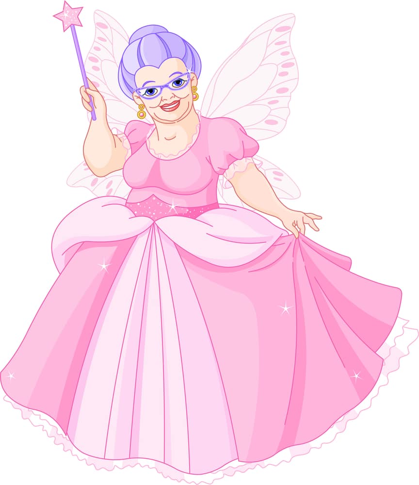 Smiling Fairy Godmother holding magic wand